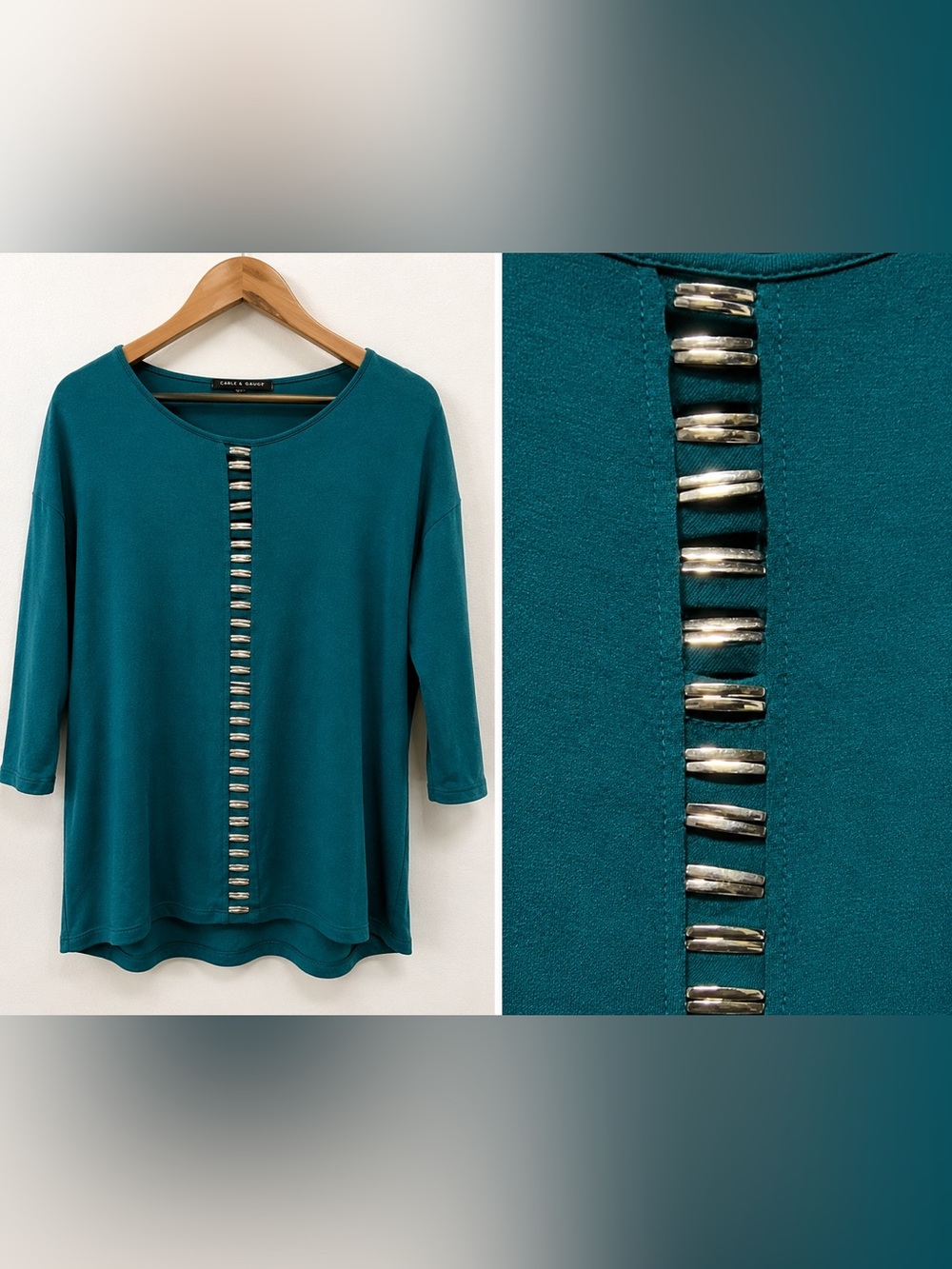 Cable & Gauge Teal Metallic Bar Detail Top Minimalist Career